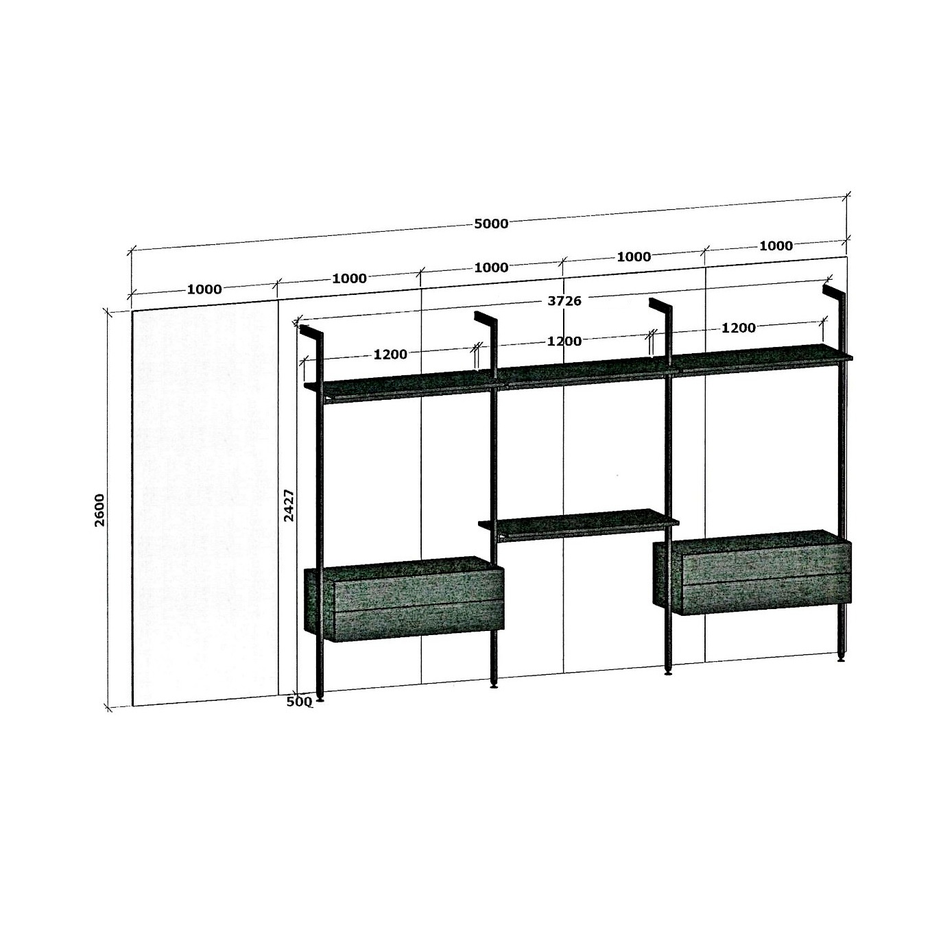 Гардеробная открытая / Loft Olivieri sun-id-373817 - Вид №5