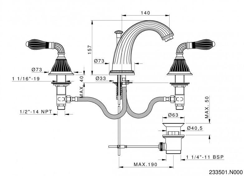 Bronces Mestre Смеситель для мойки с 3 отверстиями с глянцевой отделкой Artica with porcelain 233501.n000.50 - Вид №1