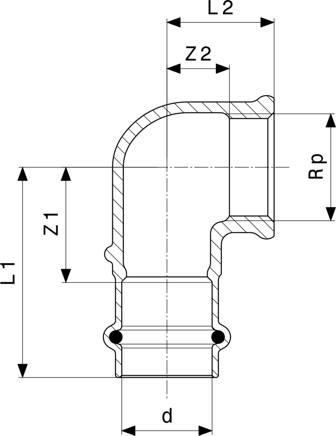 283 728 Модель 2214.2 Трубопроводные системы  Sanpress  Переходники/​переходные угольники Santreyd  - Вид №3