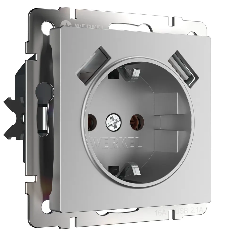 Розетка встраиваемая Werkel с заземлением разъем USB со шторками цвет серебристый Встраиваемые механизмы STLM-2080612