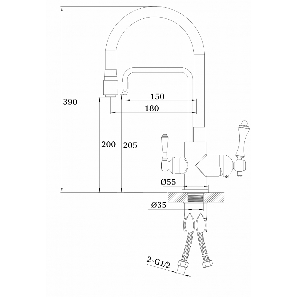 GZ 77025D Смеситель для кухни с подключением к фильтру с питьевой водой Ganzer Бронза.﻿ Ganzer Германия 14033 - Вид №2
