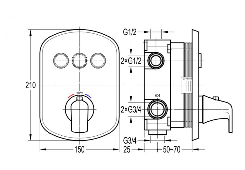 Встраиваемый термостатический смеситель Cezares GLOBO-F-VDIM3-TB-01 - Вид №1