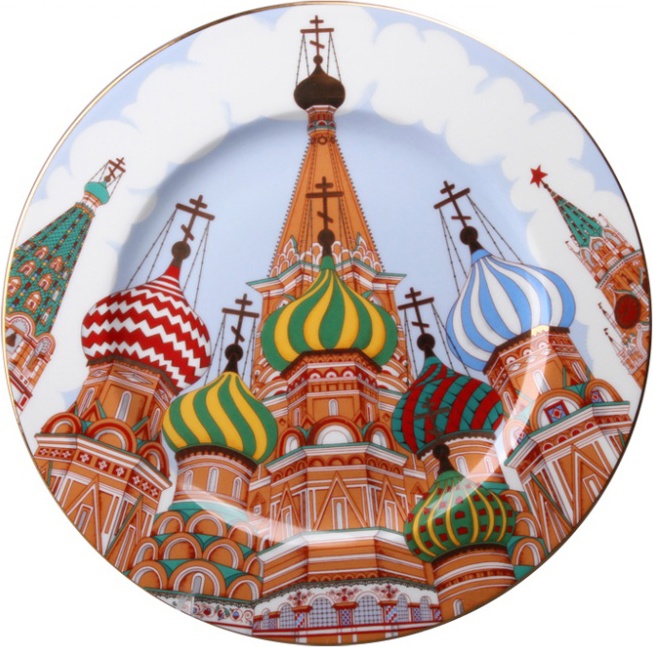 10607671 Императорский фарфоровый завод Тарелка декоративная 27см "Храм Василия Блаженного" "Европейская-2" Твёрдый фарфор 