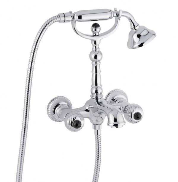 98011SWNEBR Смеситель The One для ванны. Металлические ручки + черные кристаллы Swarovski, цвет бронза EMMEVI