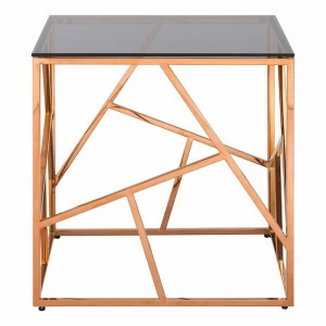Журнальный столик стеклянный дымчатый с основанием розовое золото 55х55 см "Арт Деко" STOOL GROUP  00-3881902 Золото;розовый