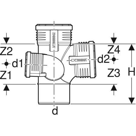 GEBERIT 390.563.14.1 Крестовина Geberit Silent-PP, правая со смещенным впуском и дополнительным отводом 87,5°  - Вид №3