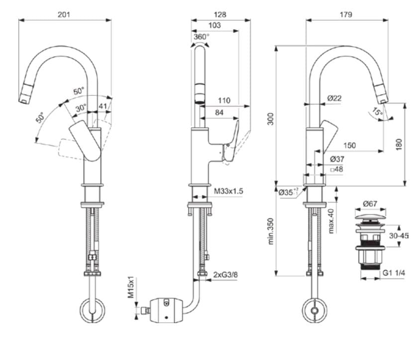 Смеситель для раковины с автоматическим сливом Ideal Standard Ceralife C ARCH-00097378 - Вид №2