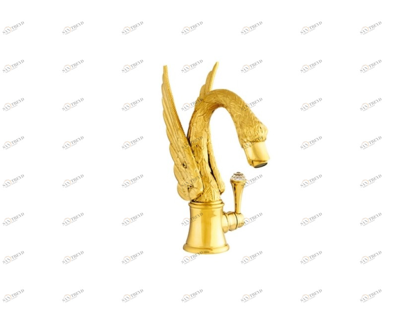 039243.A00.00 Смеситель для умывальника с прогрессивным дизайном и кристаллами сваровски Золото 24К Mestre Swan