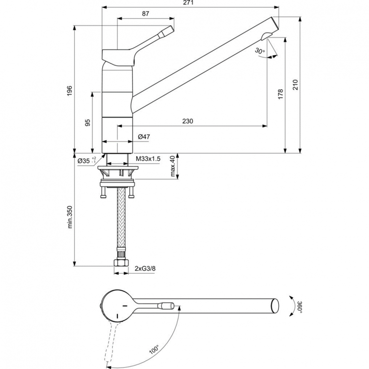 BC295AA Cмеситель для кухонной мойки Ideal Standard CERALOOK - Вид №3