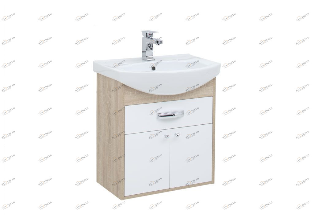 Тумба с раковиной Aquanet Грейс 60 дуб сонома/белый (1 ящик, 2 дверцы) 0019837300182641