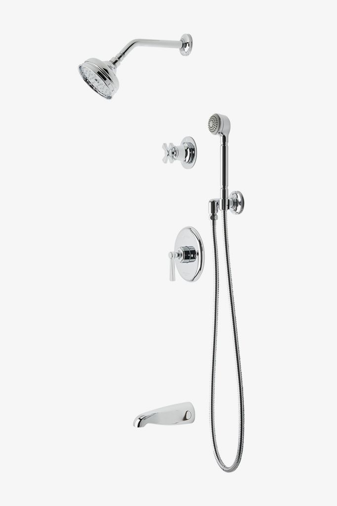 TRSP14 Транзитный душ с балансировкой давления с 5-дюймовой розеткой для душа, ручным душем, изливом ванны и перекрестной перекрестной ручкой Waterworks 