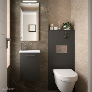 85158 SALGAR Комплект мебели для ванной MICRO 400 GRIS BRILLO + Раковина + Зеркало + Свет