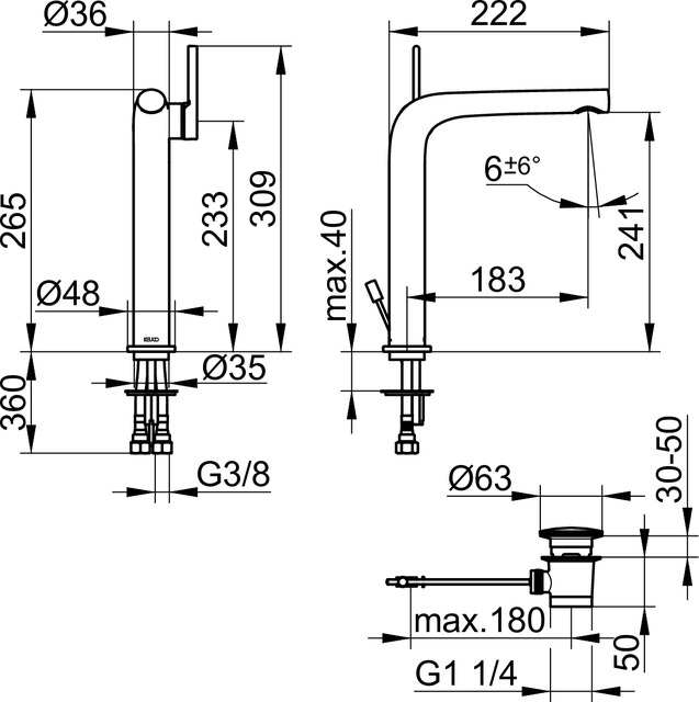 51502030002 Однорычажный смеситель для умывальника 240 KEUCO Edition 400 - Вид №2