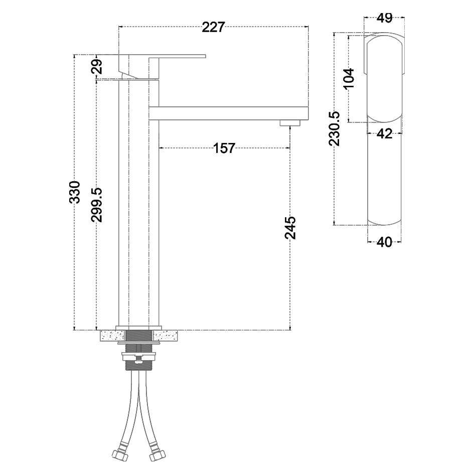 Смеситель д/ум MELANA-610302 Stello нерж.сталь, однорычажный, сатин, литой излив - Вид №1