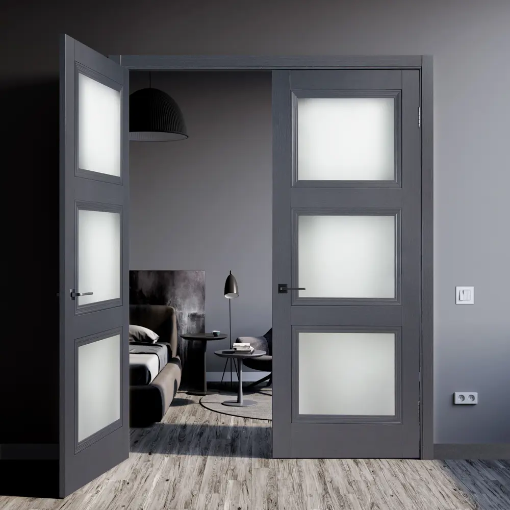 Комплект двери трилло со стеклом 60x200 см Hardflex цвет грей легно с добором 200 мм МАРИО РИОЛИ STLM-2056985 - Вид №2
