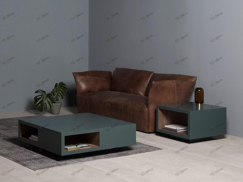 Kendo Mobiliario Низкий квадратный журнальный столик с журнальной полкой sun-id-1375706