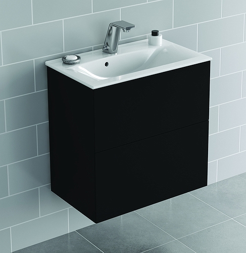 9741372111 IDO Elegant напольный шкаф для мебельной раковины с двумя ящиками, компактный, Ш = 900 мм, Ш1 = 915 мм, матовый черный - Вид №2