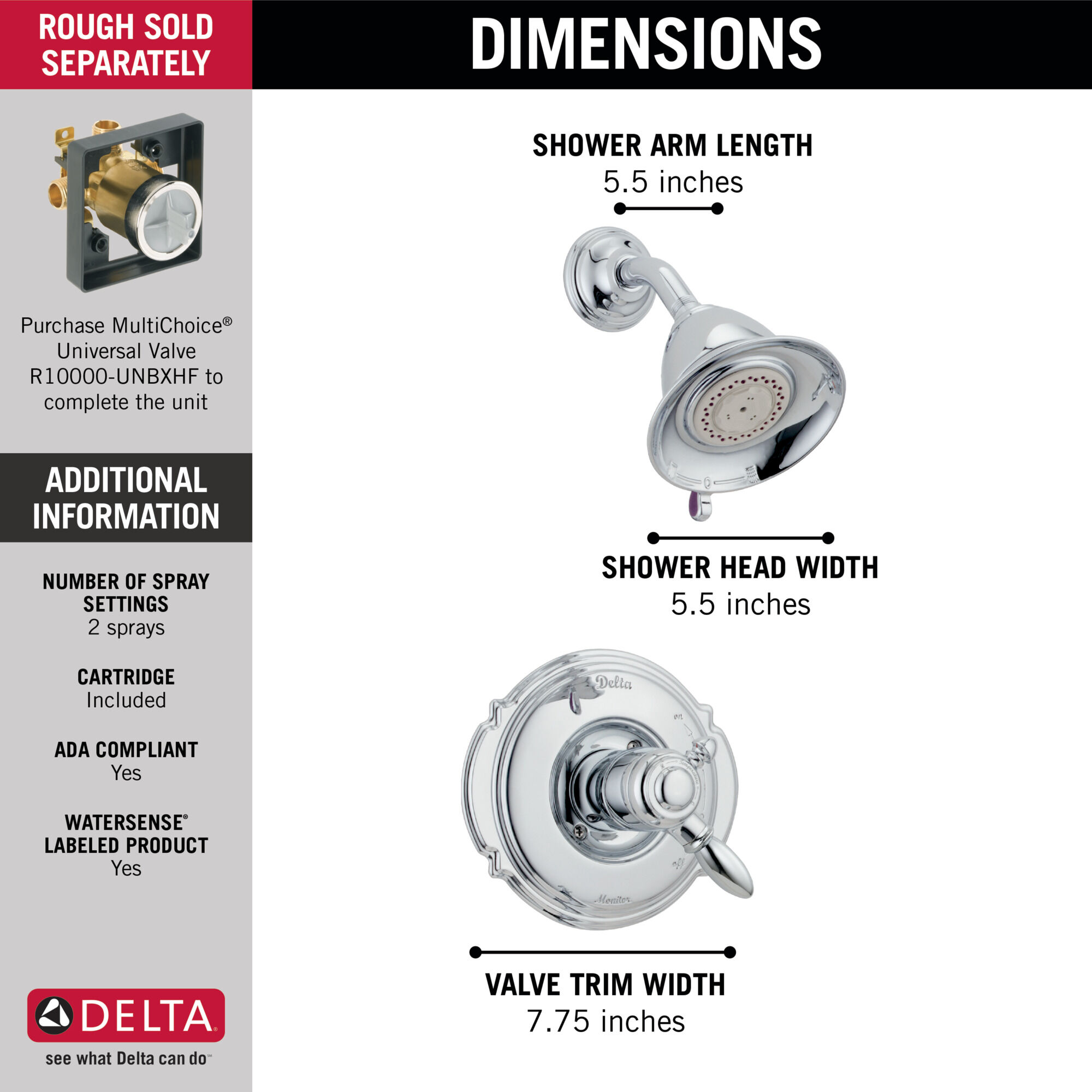 T17255-PT Обивка для душа Monitor (R) серии 17 Delta Faucet Victorian Выдержанный оловянный - Вид №2