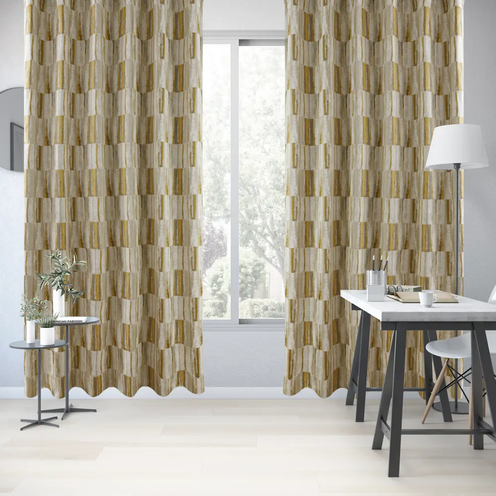 Штора на ленте Inspire Burgos 200x280 см цвет серо-желтый STLM-2128254