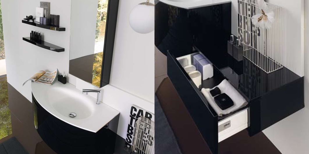 Комбинация ванной комнаты SY13 в отделке Corian integrato/122 Nero MILLDUE SYMI SYMI13 - Вид №2