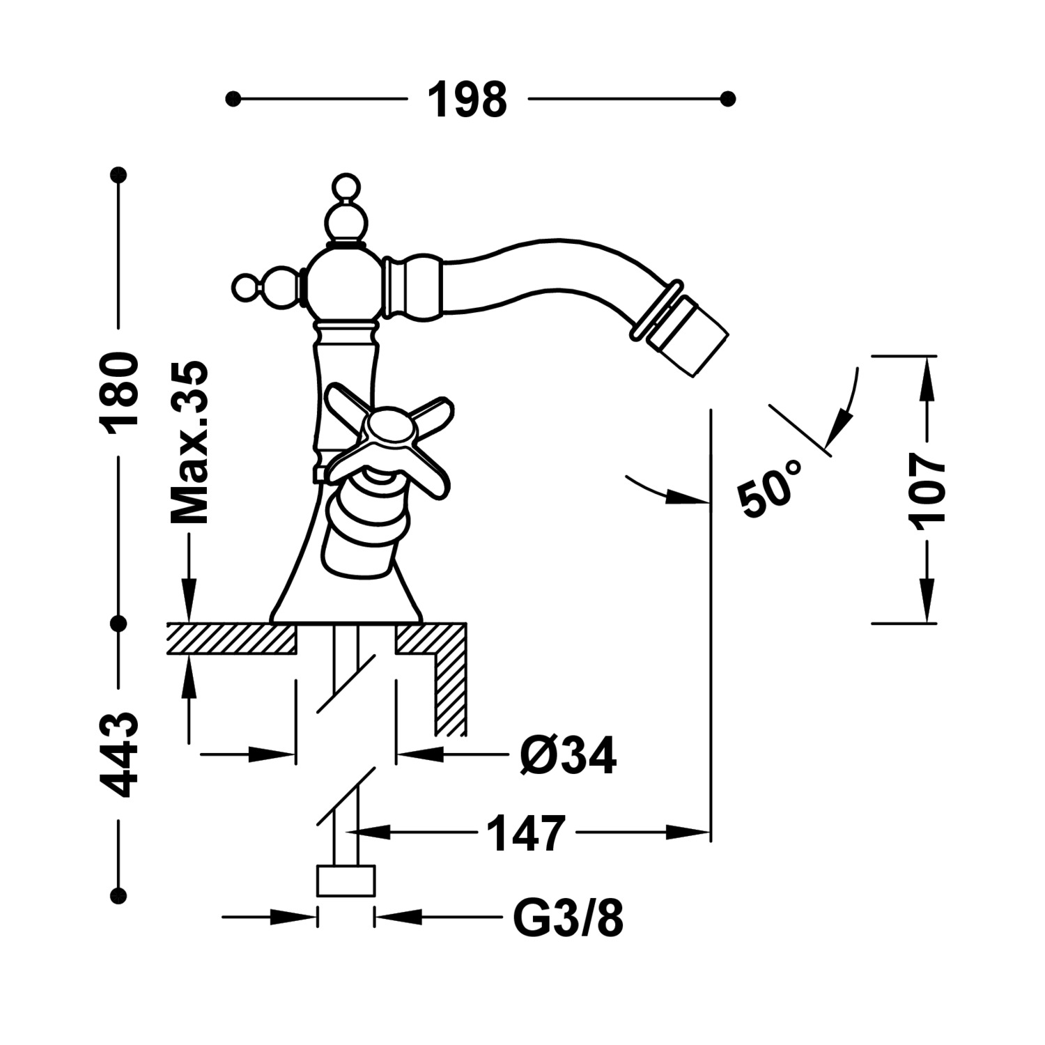 Смеситель для биде TRES CLASIC с двумя ручками-24212202OR TRES  - Вид №1