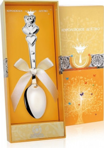 10559630 Аргента (Россия) Ложка чайная "Мишка с сердечками" ч/п+футляр Серебро 925