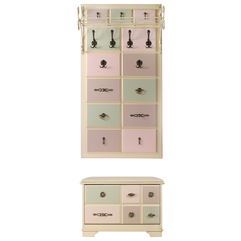 15004,11539 Настенная прихожая с обувницей Пандора 3 Айвори BOGACHO 4627139505174, 4627145741894