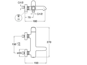 Настенный смеситель для ванны с переключателем