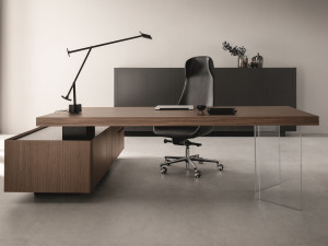 Прямоугольный деревянный угловой стол с ящиками