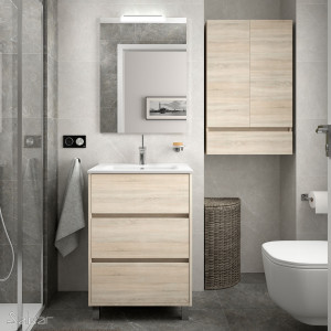 85104 SALGAR Комплект мебели для ванной ARENYS 600 OAK CALEDONIA + Раковина + Зеркало + Свет Дуб Каледония