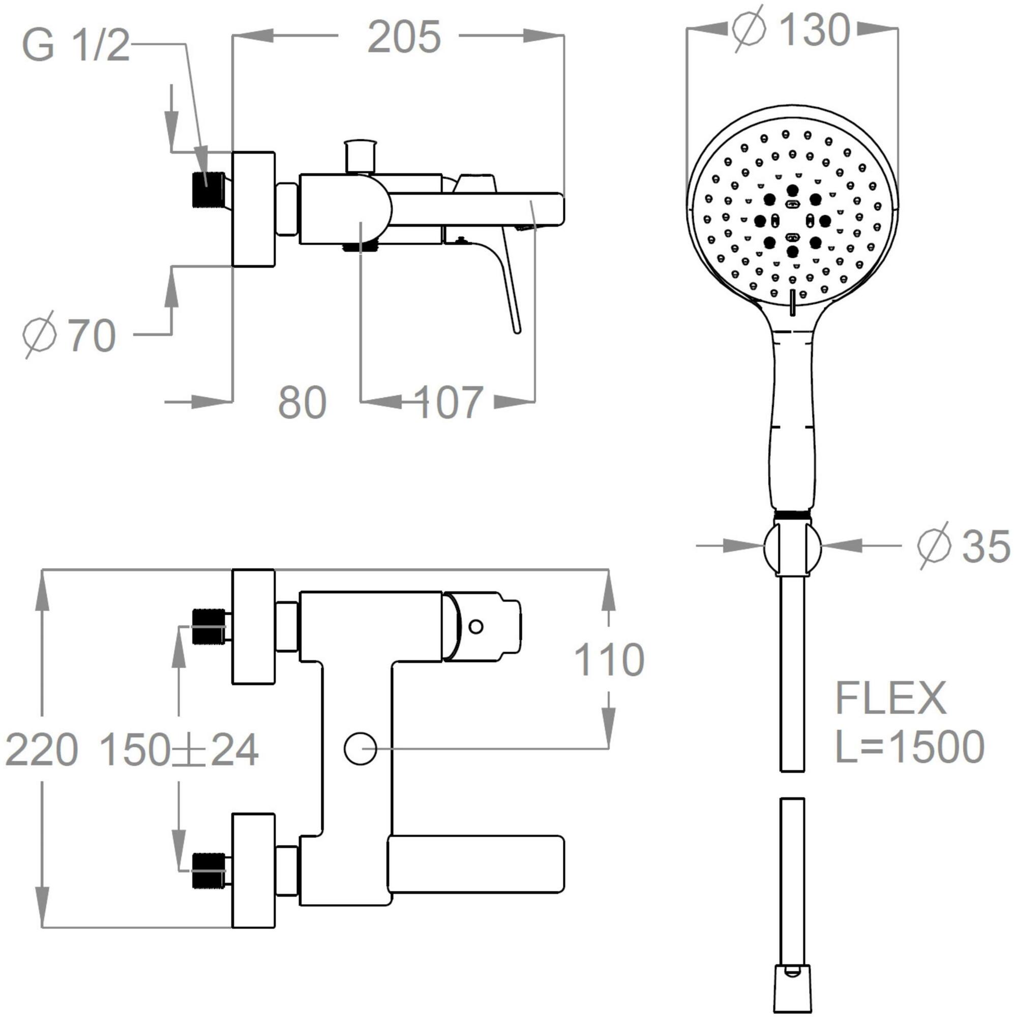 Fir Italia Смеситель для ванны настенный из латуни на 3 отверстия с переключателем New handy 52 5234016 - Вид №1
