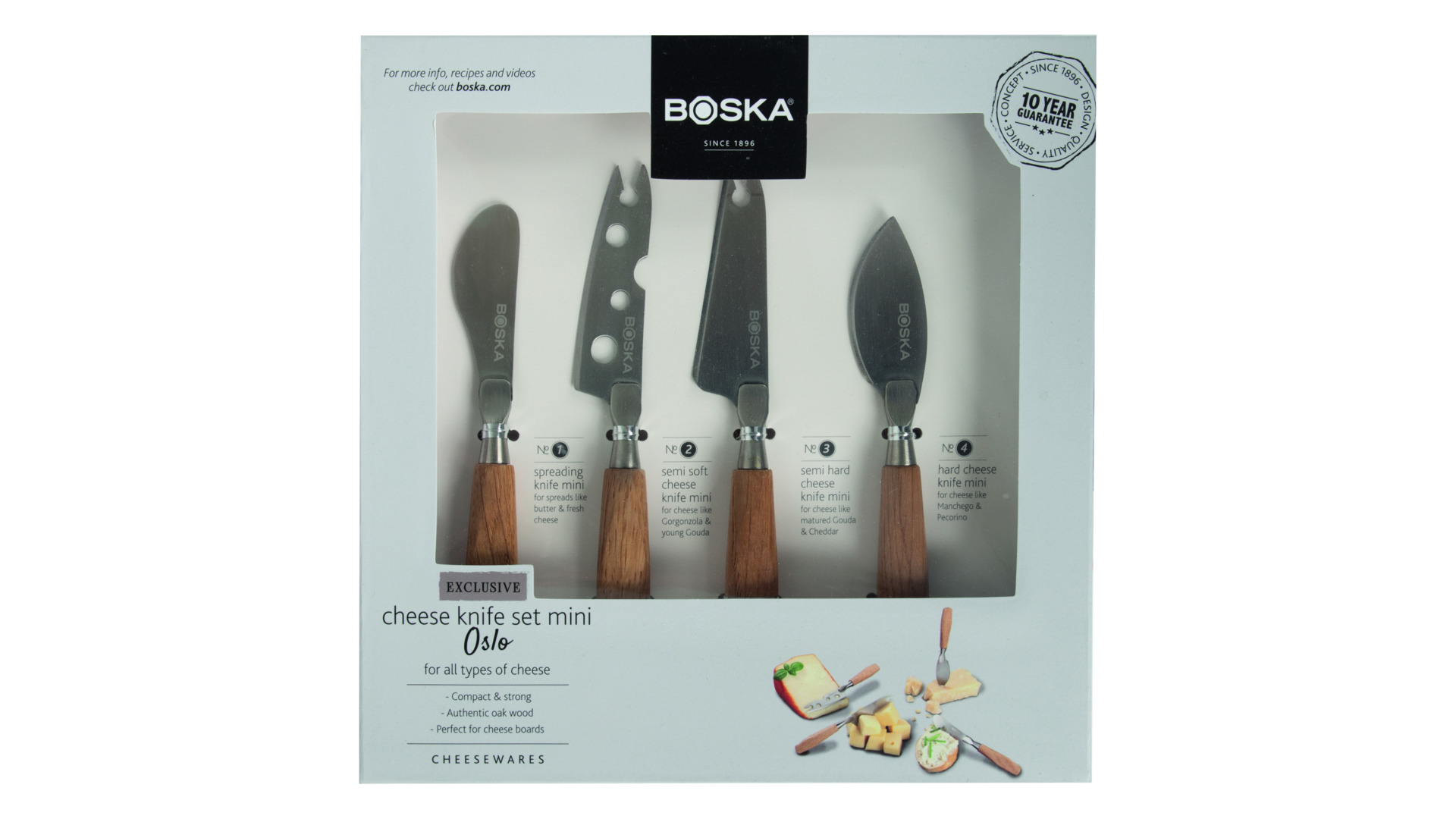 10599401 Boska Набор мини-ножей для всех видов сыра Boska "Осло" 18,4х18,4см, 4 шт, ручки из дуба, сталь, п/у Сталь нержавеющая  - Вид №6