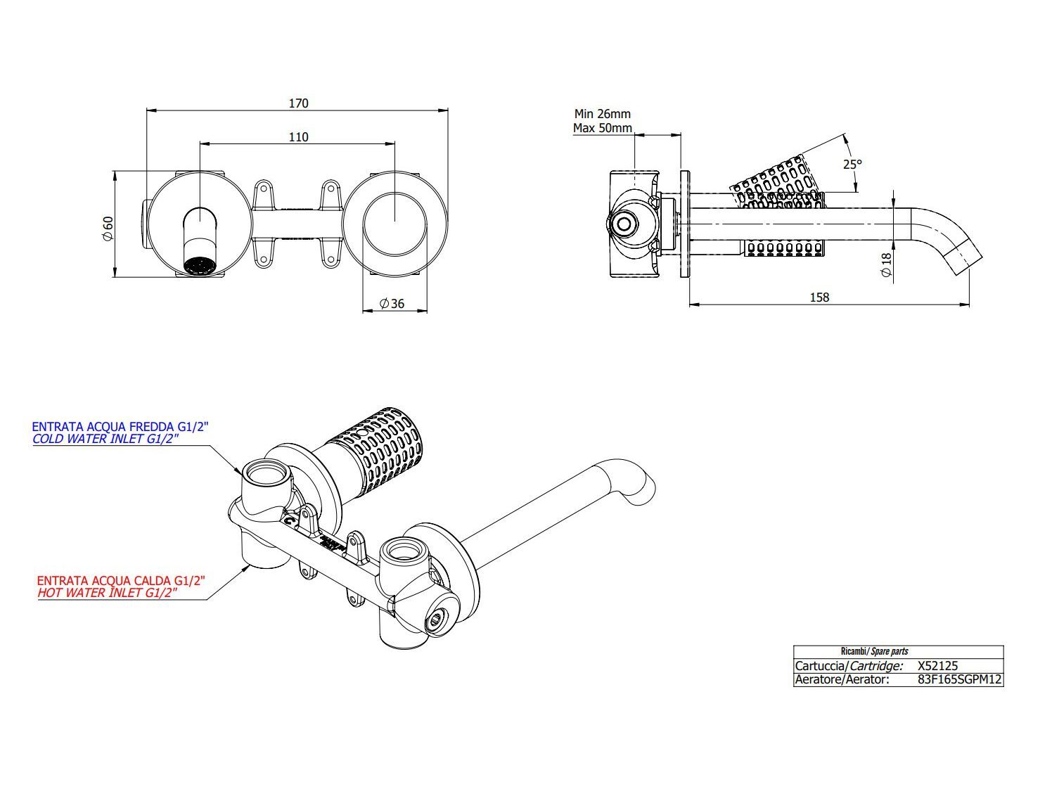 Настенный однорычажный смеситель для раковины Remer Rubinetterie Celebrity ARCH-00123051 - Вид №3