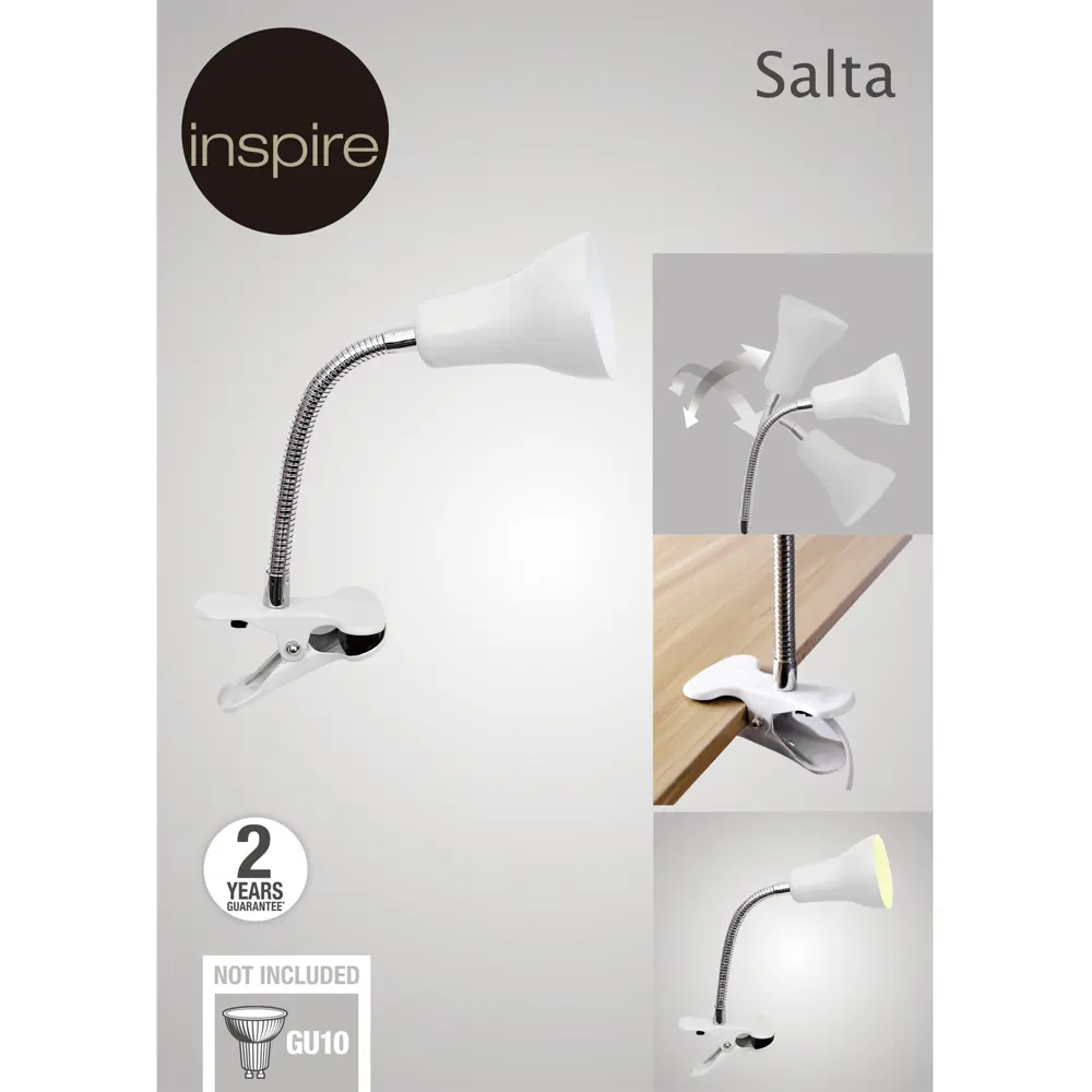 Рабочая лампа настольная Inspire Salta на клипсе, цвет белый 82551253 STLM-2037886  - Вид №4