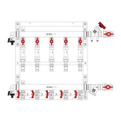 VT.GPM.05S04.R7 Узел этажный для поквартирного учета тепловой энергии Valtec 3/4", 7 вых., ввод справа  - Вид №8