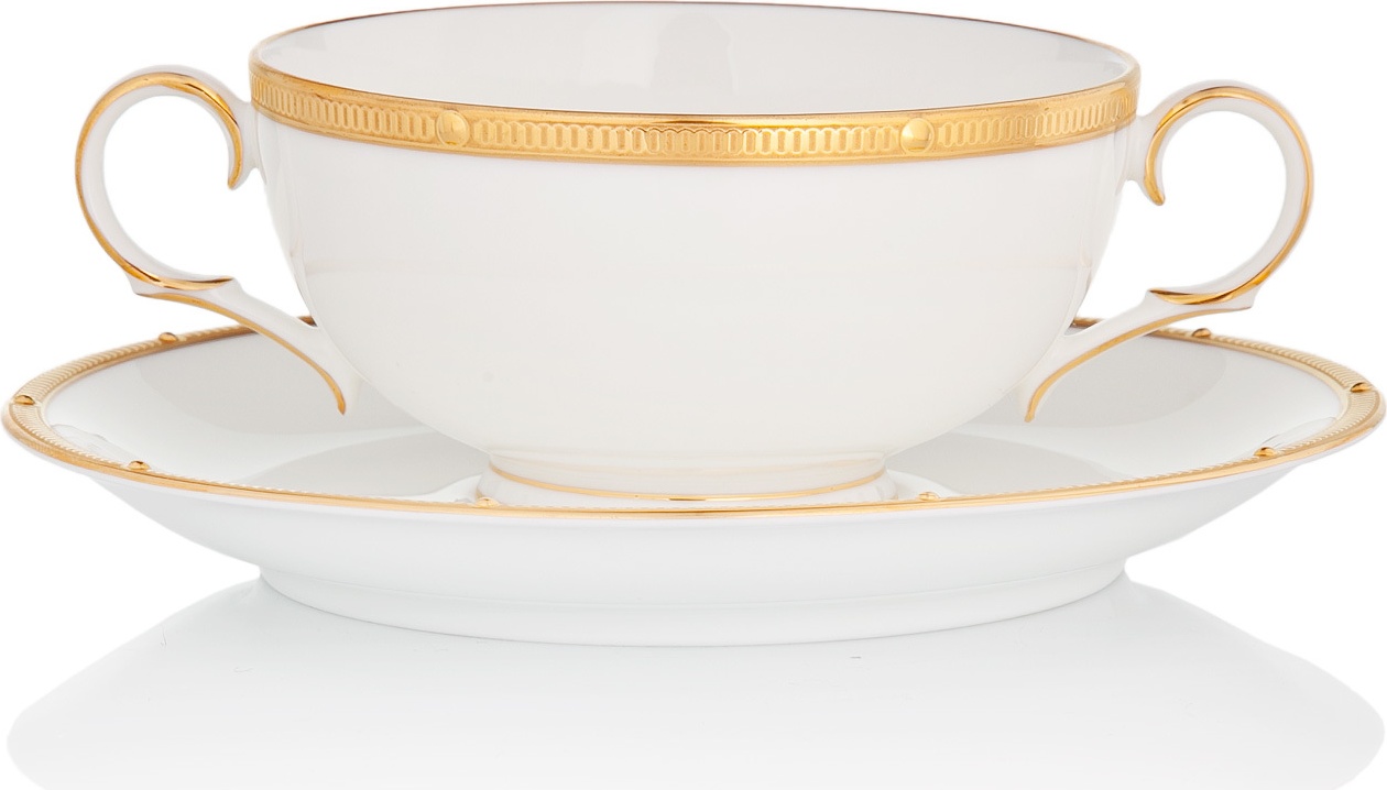 1051766 Noritake Чашка суповая с блюдцем Noritake "Рочель,золотой кант" 210мл Фарфор костяной 