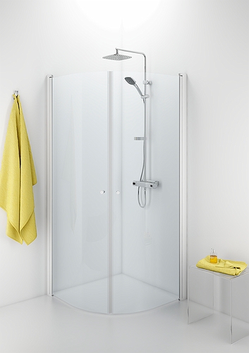 502.001.00.5 IDO Showerama 10-4 Душевая стенка для круглого углового душа, IDO Showerama 10-4, белые профили / полуматовое стекло, 900x900 мм  - Вид №1