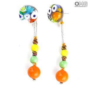 3773 ORIGINALMURANOGLASS Серьги-подвески Миллефиори - муранское стекло - Original Murano Glass OMG 6 см