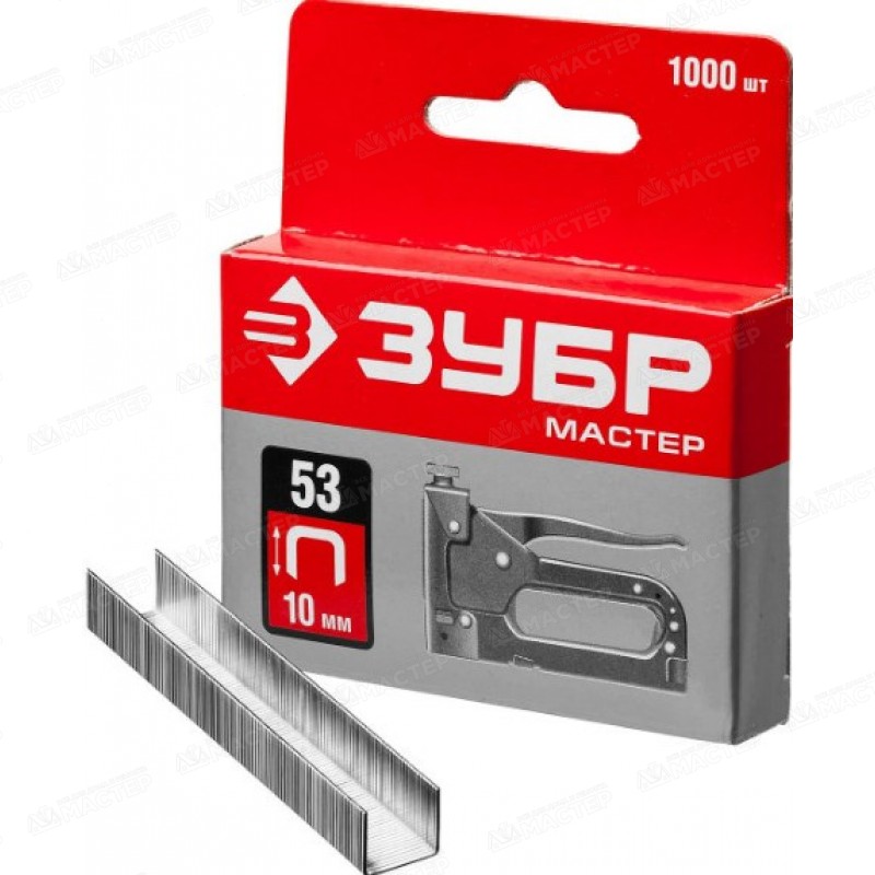 Скобы ЗУБР закаленные для степлера тип 53 красные 10мм 1000шт 12224 - Вид №1