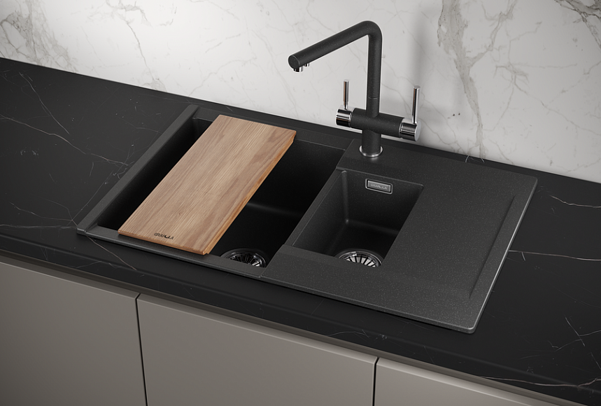 ES-7808, ЧЁРНЫЙ, кухонная мойка, кварц, ESTETICA GRANULA 7808-ST283