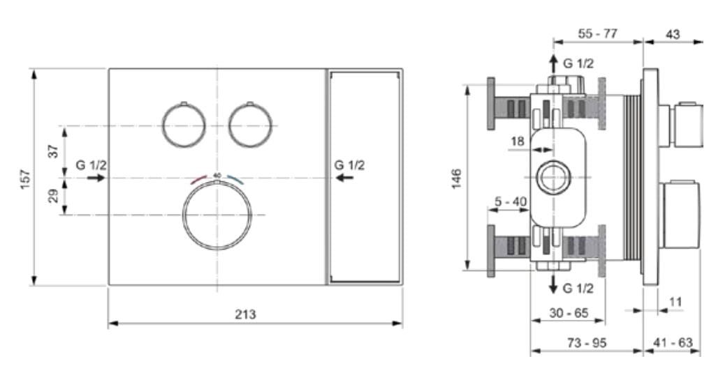 Термостатический встраиваемый смеситель для душа Ideal Standard Ceratherm Navigo ® Solos ARCH-00012701 - Вид №11