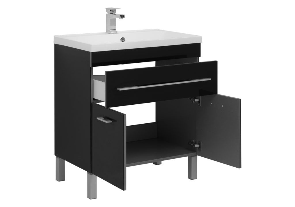 Тумба с раковиной Aquanet Верона NEW 75 черный (напольная 1 ящик 2 дверцы) 0018270700204118 - Вид №1