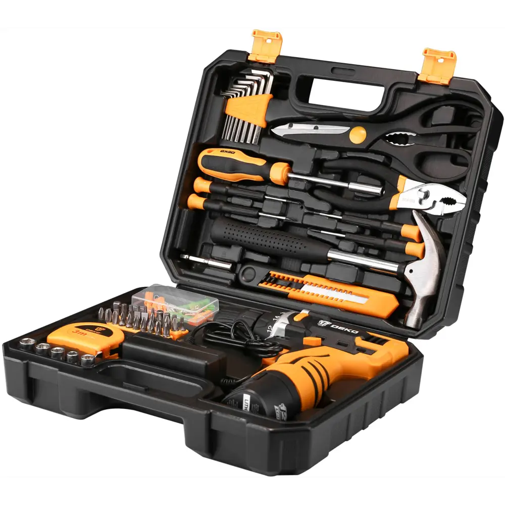 Дрель-шуруповерт аккумуляторная Deko DKCD12FU 12 В Li-ion 1x1.5 Ач и набор инструментов, 104 предмета STLM-2148957 - Вид №7