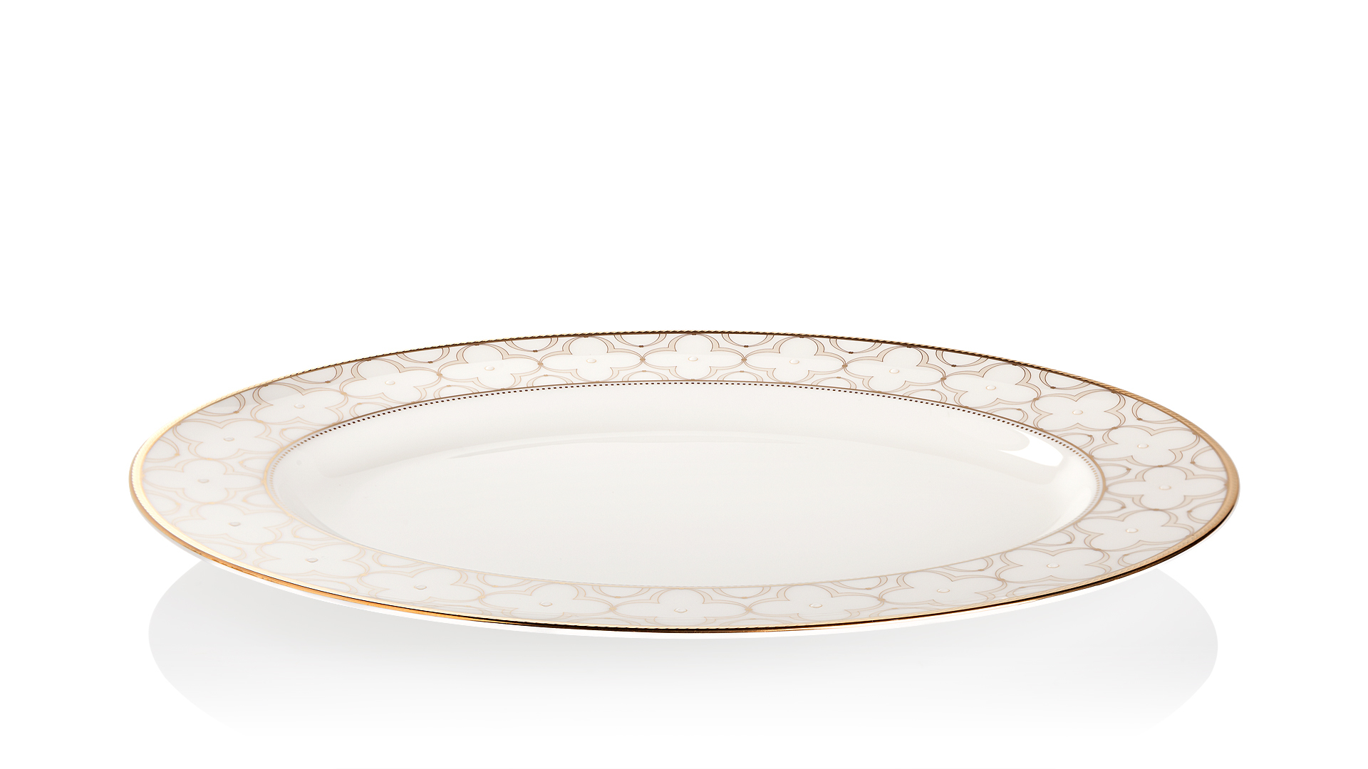 10628673 Noritake Блюдо овальное Noritake "Трефолио,золотой кант" 32см Фарфор костяной  - Вид №1