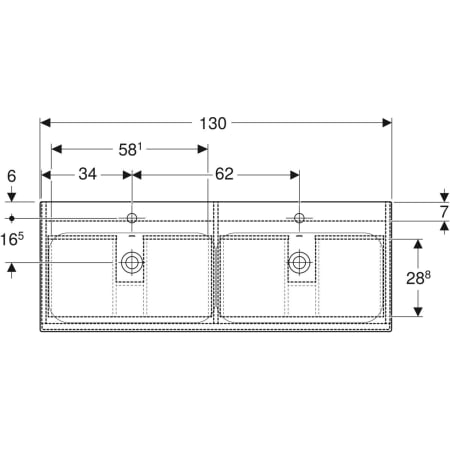 501.918.JK.1 Комплект двойной встраиваемой раковины Geberit Renova Plan, тонкое исполнение, со шкафчиком, двумя выдвижными ящиками и двумя внутренними выдвижными ящиками Geberit  - Вид №2
