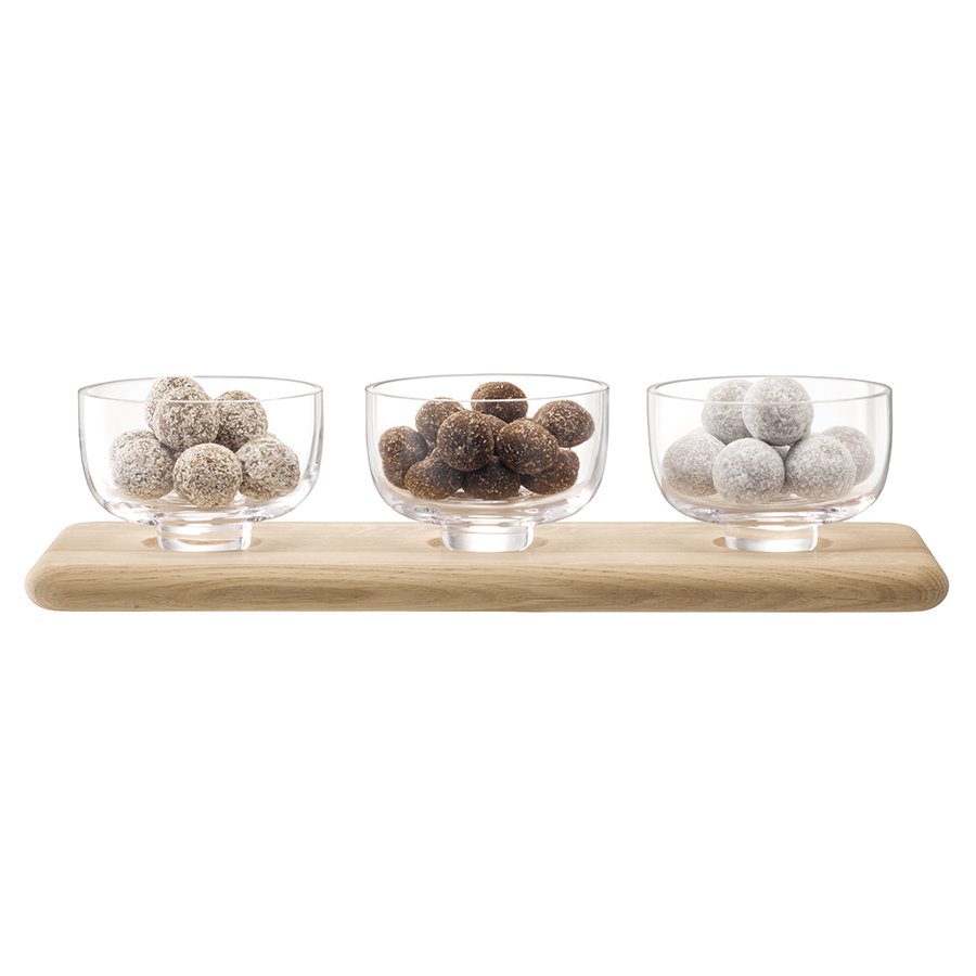 Набор из 3 стеклянных мисок на подставке Serve 33 см дуб LSA International G159203991 - Вид №3