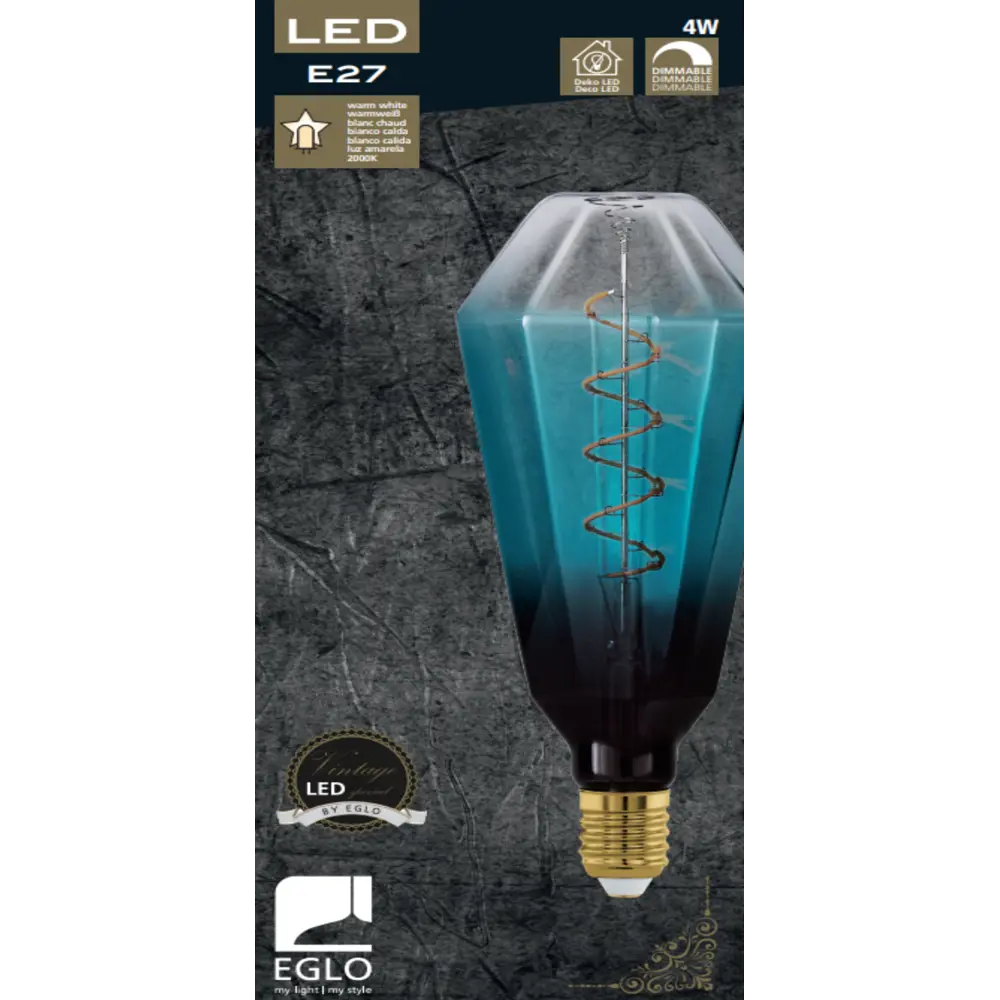 Лампа светодиодная Eglo T100 E27 220-240 В 4 Вт декоративная 120 лм теплый белый свет цвет синий STLM-2122111 - Вид №1