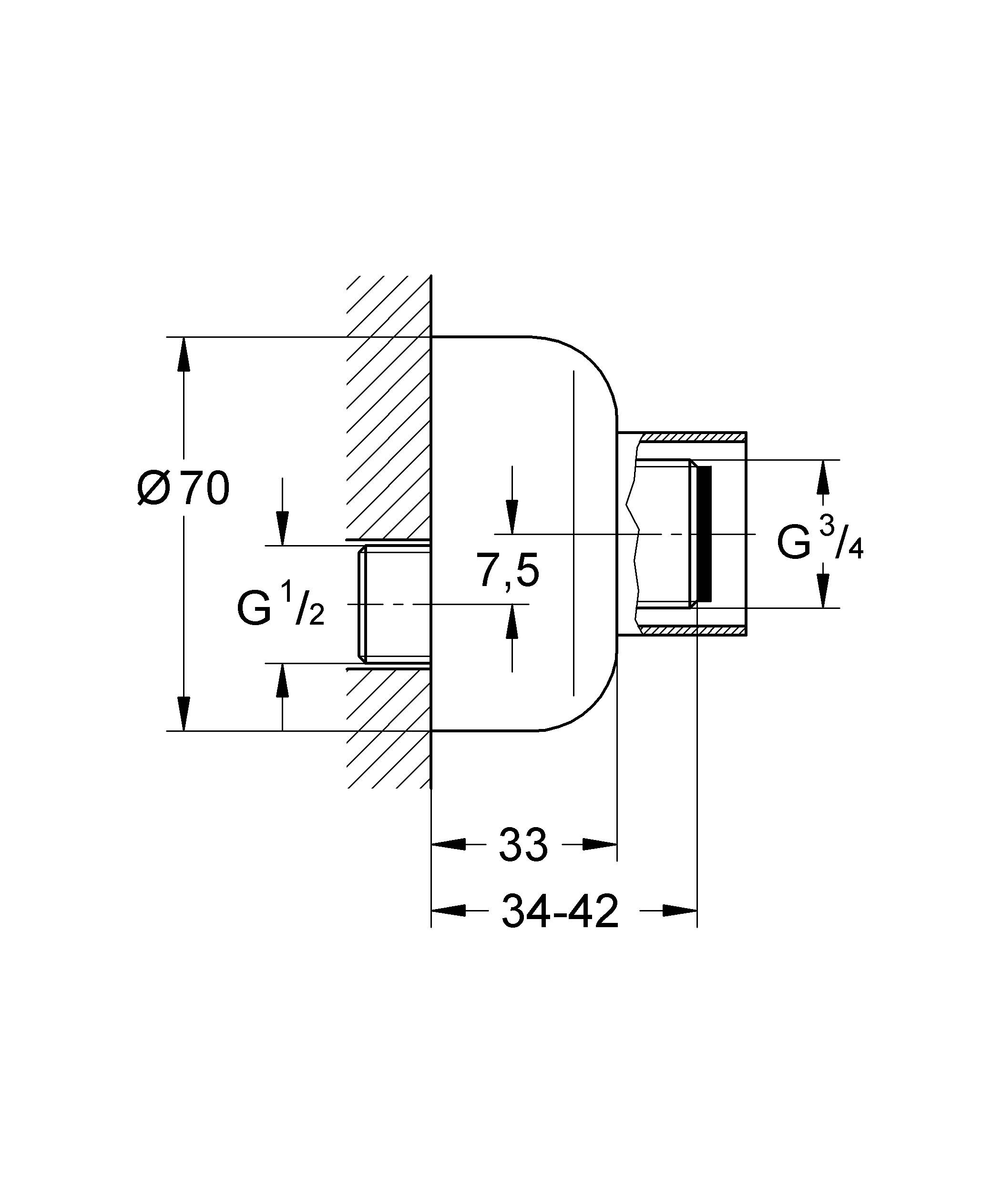 Эксцентрик s-образный 1/2 дюйма x 3/4 дюйма GROHE, регулируемый 7,5 мм (12023000) Spare Parts - Вид №1