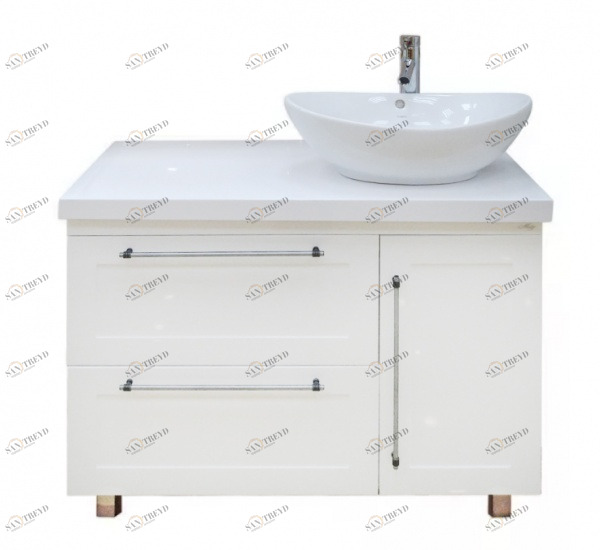 Тумба Гамма-100 белая эмаль с 2-мя ящ. правая с раков. Гамма + столешница Гамма 100 правая MISTY 2312161