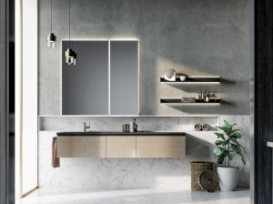 Подвесной шкаф для умывальника с зеркалом и полками